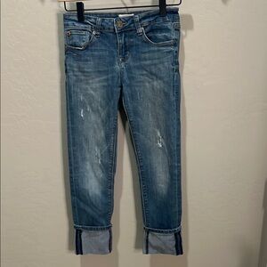 Hudson Jeans Girls Distressed Slim-Fit Denim Roll Cuff Crop Slim Vintage Skinny